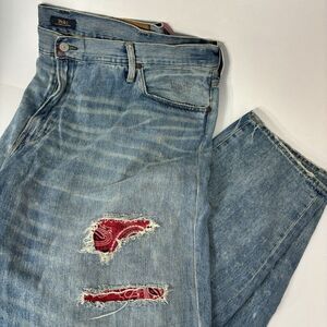 Polo Ralph Lauren Mens 45x28 Big Varick Slim Straight Red Bandana Distress Jeans